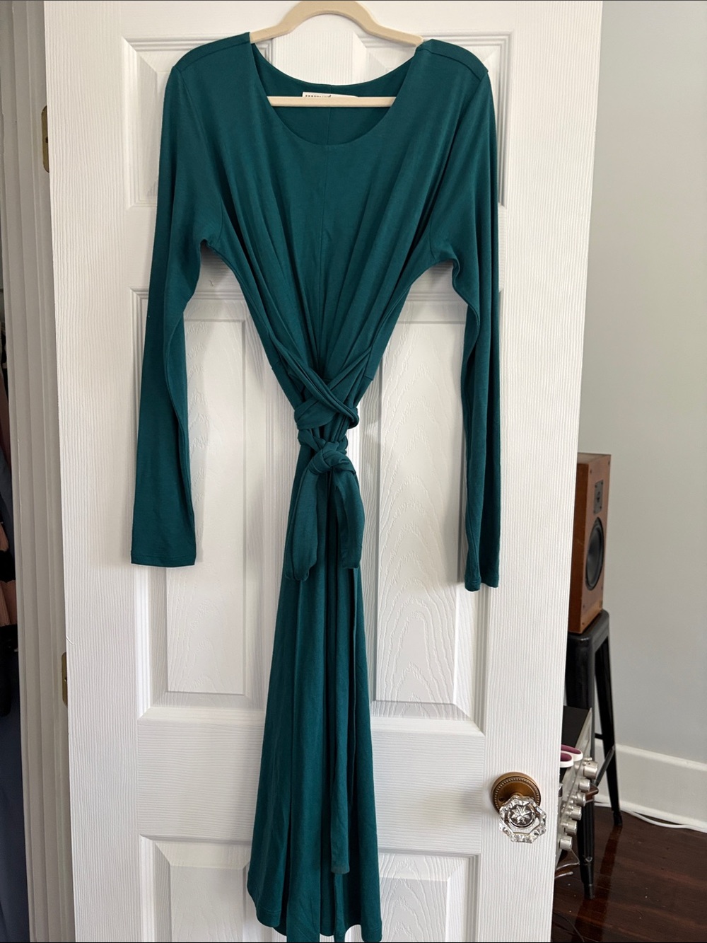 Peruvian Connection Deep Teal Long-Sleeve Tie Front Dress